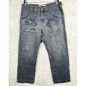 Express Precision Fit Men Jeans 34x32 Relaxed Straight Cargo Style Medium Wash D